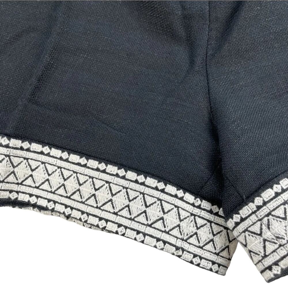Kate Spade NY Black Linen White Geometric Embroidered Tailored Shorts Sz 2 NWOT - Picture 7 of 11